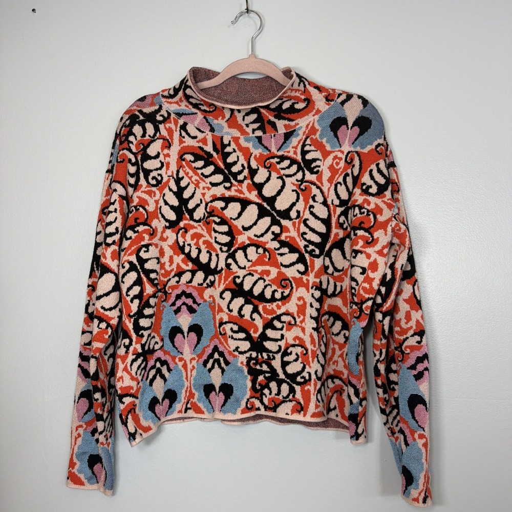 Maeve By Anthropologie "Carys Mock Neck" Pullover Graphic Retro Size Small EUC